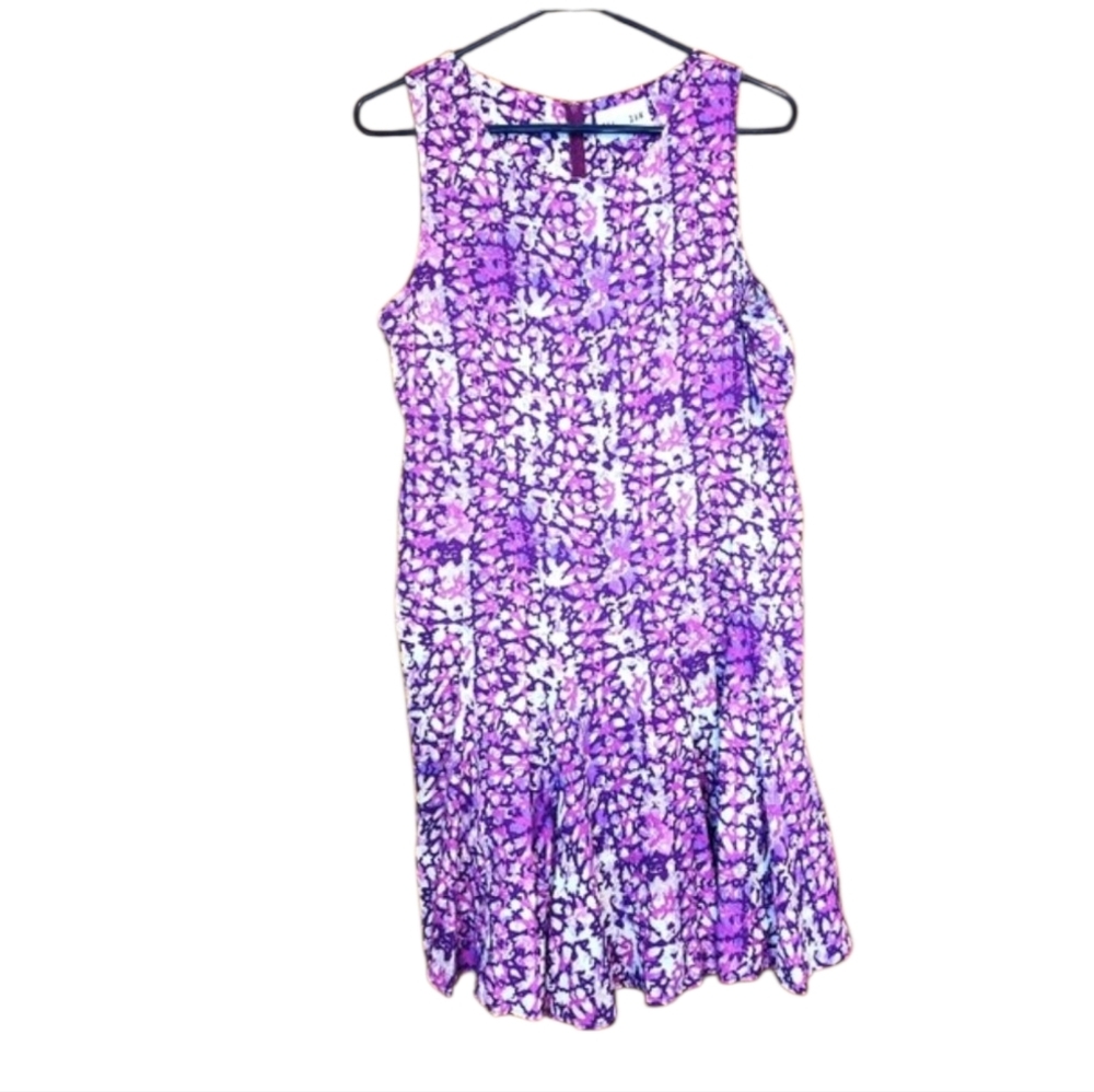 Olive and Oak plum purple kaleidoscope print flare bottom medium dress